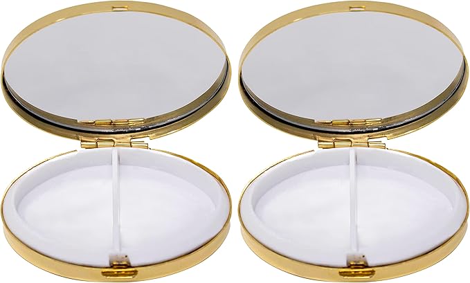 Set of 2 Oval-Shaped Pocket Purse Pill Box & Organizer with Dual Compartments (Gold Flat Top)