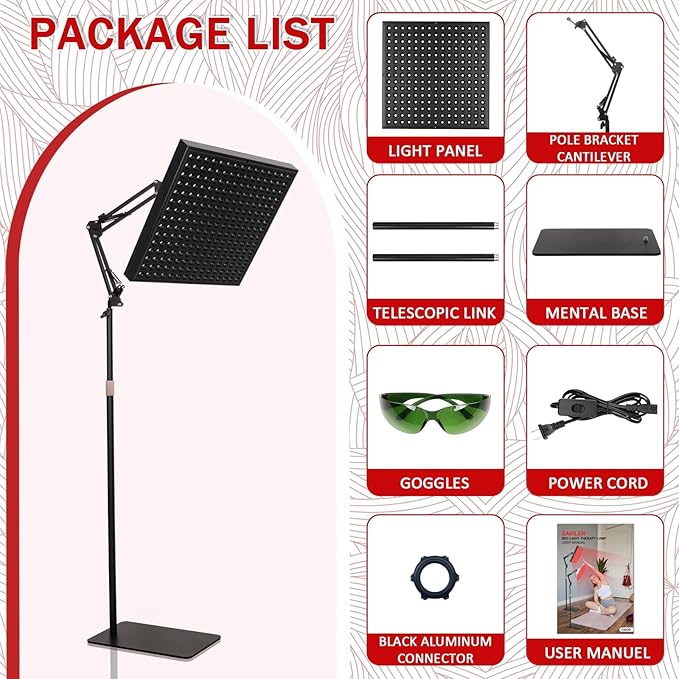 Red Light Therapy for Body and Face,660nm and 850nm Near Infrared Red Light Therapy Device,Red Light Therapy Panels with Adjustable Stand for Skin, Muscles Pain, 12.2" Square