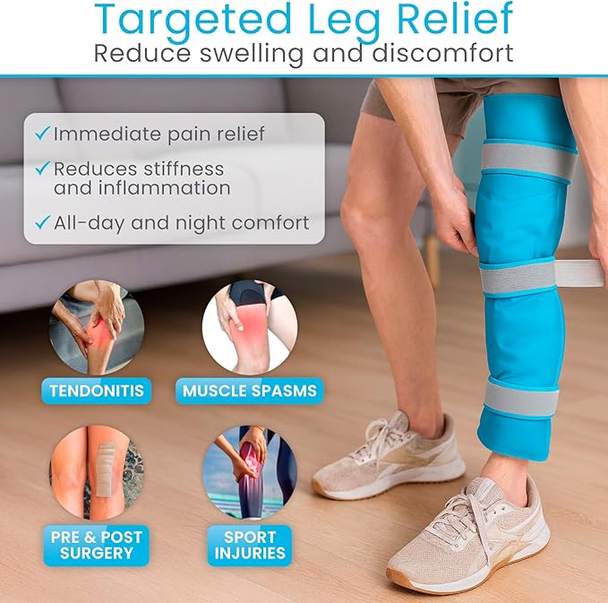 Arctic Flex Full Leg Ice Pack Wrap (Hot & Cold Therapy) - Large, Reusable Gel Ice Pack for Injuries & Swelling - ICY Sleeve for Leg Pain Relief - Cold/Hot Wrap for Thigh, Hips, Knee, Shins & Back