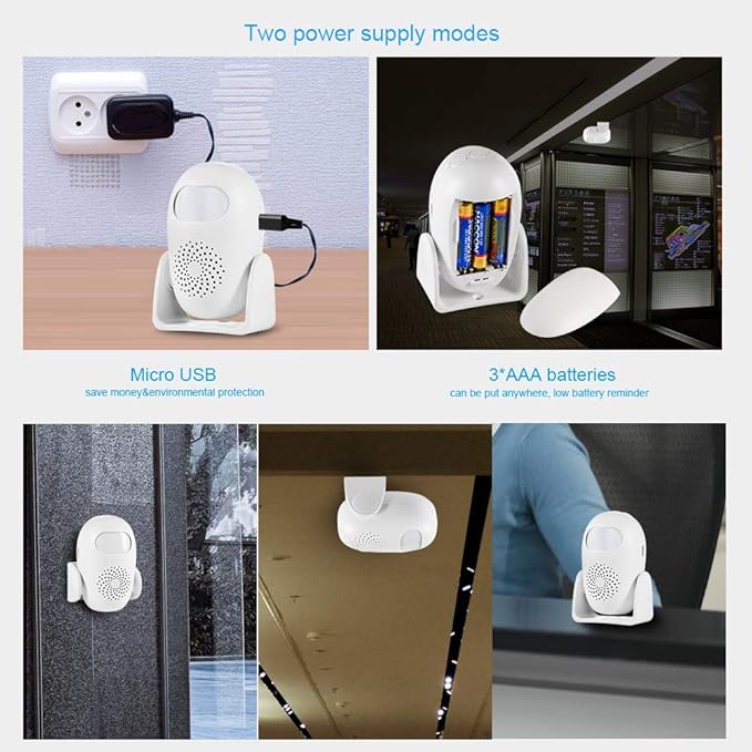 TOWODE Motion Detector Alarm Indoor Motion Sensor Alarm with Remote Control 110dB 4 Volume Levels Motion Detector Alert for Home Shop Store (1 Motion Detector, 1 Remote Control)