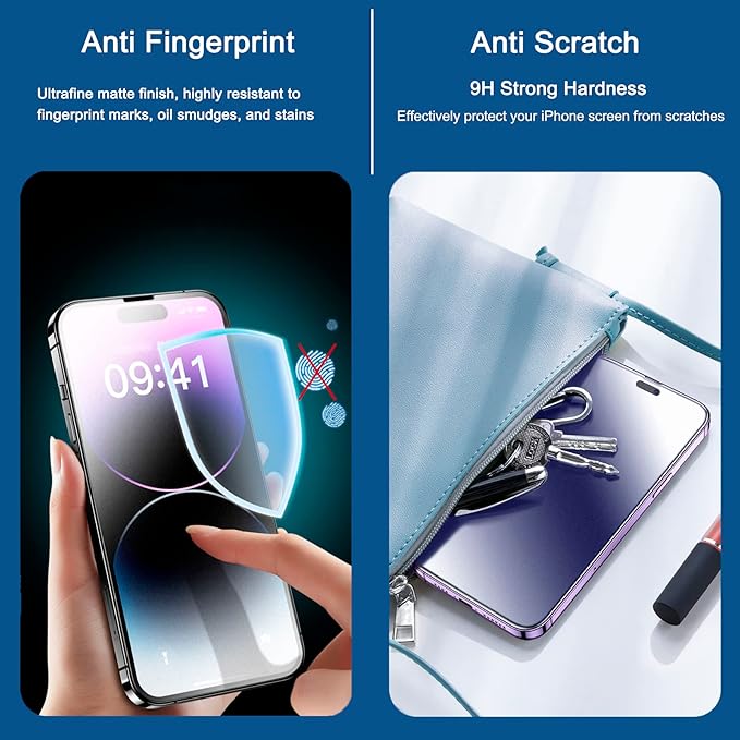 2 Pack Matte Anti-Blue Light Eye Protection Screen Protector for iPhone 14 Pro, Anti-Glare Blue-Light Blocking Tempered Glass Film 6.1", Scratch Resistant, Anti-Fingerprints, Full Coverage