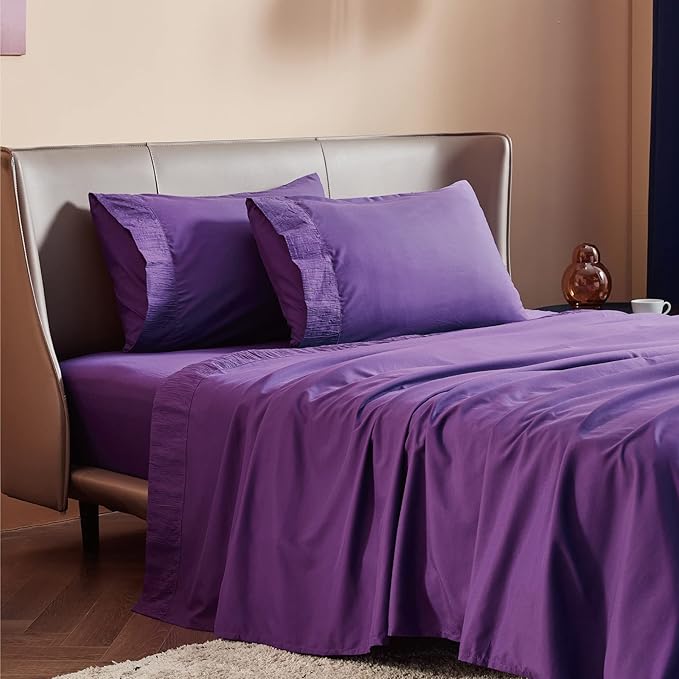 Bedsure Full Size Bed Sheets - 4 Pieces Soft Full Sheet Set - Breathable & Cooling - Hotel Luxury - Easy Care Polyester Microfiber Bedding for Women, Men, Purple