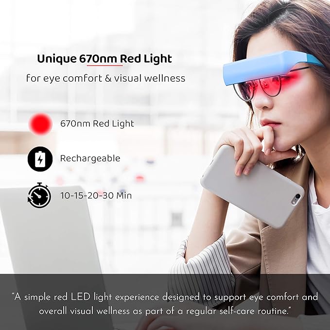 Red Light Therapy Glasses 670nm - Supports Eye Comfort & Visual Wellness, Wearable Red Light Therapy Glasses - UV-Free LED Light, Helps Relieve Eye Fatigue (Red Light)