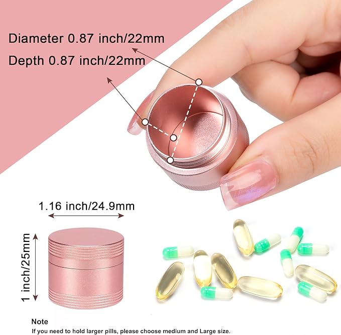 Small Metal Pill Box & Metal AM PM Pill Case - Daily Pill Container Portable Travel Pill Holder for Pocket Purse Medicine Organizer for Vitamin/Fish Oil/Supplements, 1 Pack Pill Case Pink