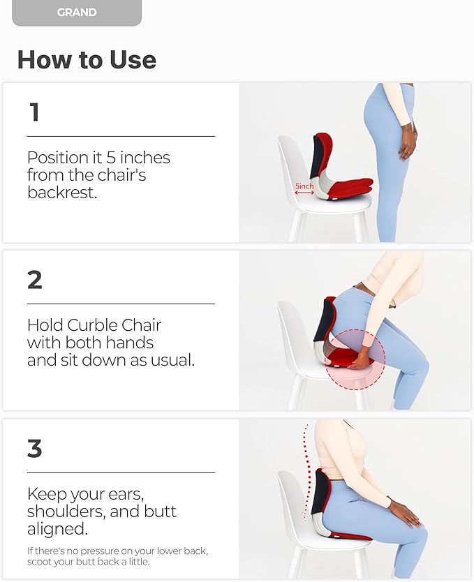 curble Grand(Extra Wide&Sturdy) Cover Set – Ergonomic Back Support Chair & Detachable Cover, Lumbar Support for Posture Corrector and Low Back Pain Relief, Perfect for Home Office Desk Chair(Set Red)
