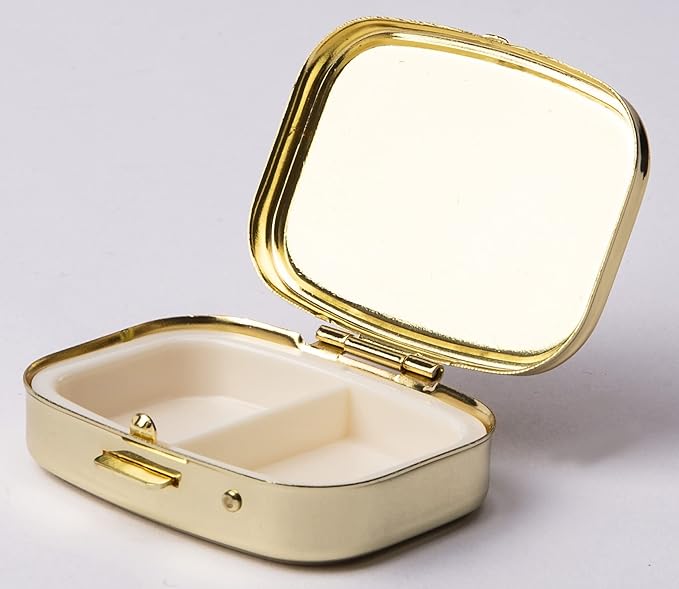 Happy Pills Pill Organizer Cute Metal Pill CasePortable Compact Pill Box Pill Container to Hold Tylenol/Vitamins/Fish Oil/Supplements/Meds/Tablet for Purse/Pocket(Upgraded with Mirror)