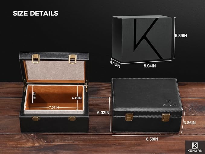KK6 PLUS-BK Faraday Key Fob Protector Box, RFID Signal Blocking Shielding Box for Car Keys, Anti-Theft Vintage Faraday Cage with High-Grade Protein Leather, Black - Size: L