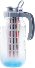 Mason Jar Pitcher With Fruit Infuser 2 Quart Water Pitcher With Pour Spout Lid 64 OZ Wide Mouth Glass Carafe Airtight For Milk, Fruit Infused Water, Iced Tea, Lemonade, Cocktail, Cold Brew Coffee