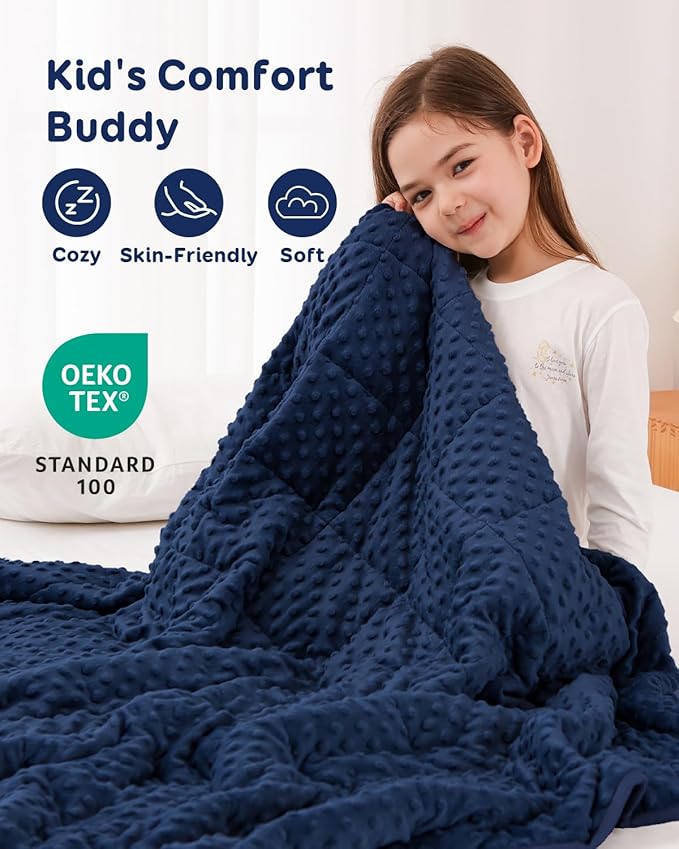 Kivik 5lb Weighted Blanket, Washable Heavy Throw Blankets, 5 Pounds Weight Small Comforter for 5 6 7 8 9 Year Old, Soft Cooling Minky Material, Gifts for Better Sleep & Calm, 36 x 48 inches, Navy Blue