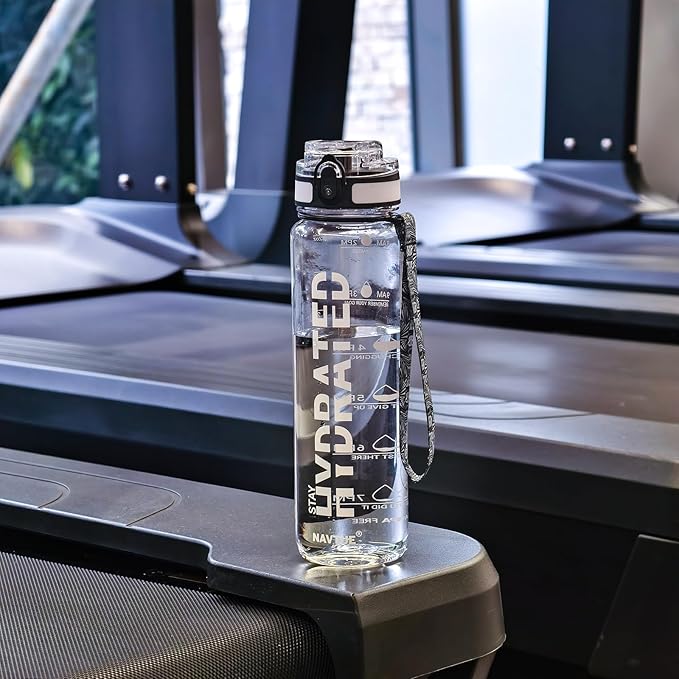 Water Bottle, 32 oz Sports Water Bottles with Time Marker Wide Mouth, Motivational and Leakproof Drink Bottle, BPA Free Tritan with Carry Strap for Gym Fitness Outdoor(1 Bottle)