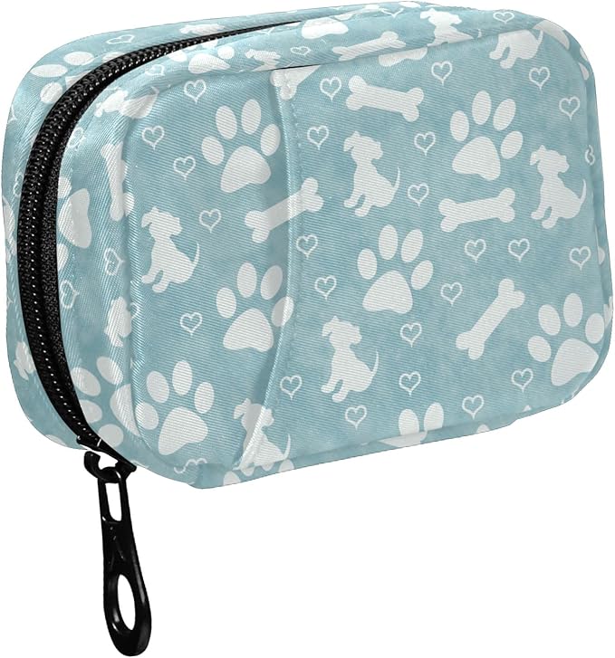 Fustylead Paw Prints Puppy Bone Heart Pill Organizer Travel Bag, Small Portable Pill Case Cute for Vitamin Fish Oil Supplements Medicine Organizer with Zipper