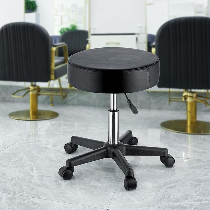 VEVOR Rolling Stools with Wheels, 400 LBS Weight Capacity Adjustable Height Stool with Ultra-Thick Seat Cushion, Swivel Stools Chair for Salon, Bar, Home, Office, Tatoo, Medical, Massage, Black