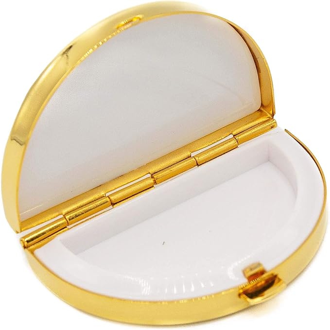 Gold Block Puzzle Pattern Semicricle Pocket Purse Portable Travel Pill Box & Medicine Organizer (1 Large Compartment)