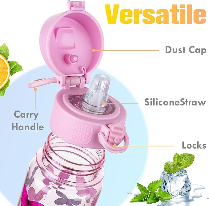 GOPPUS 17oz Kids Water Bottle for School -Straw, Leak-Proof Tritan Sports Bottle Time Marker Reusable for Girls Boys