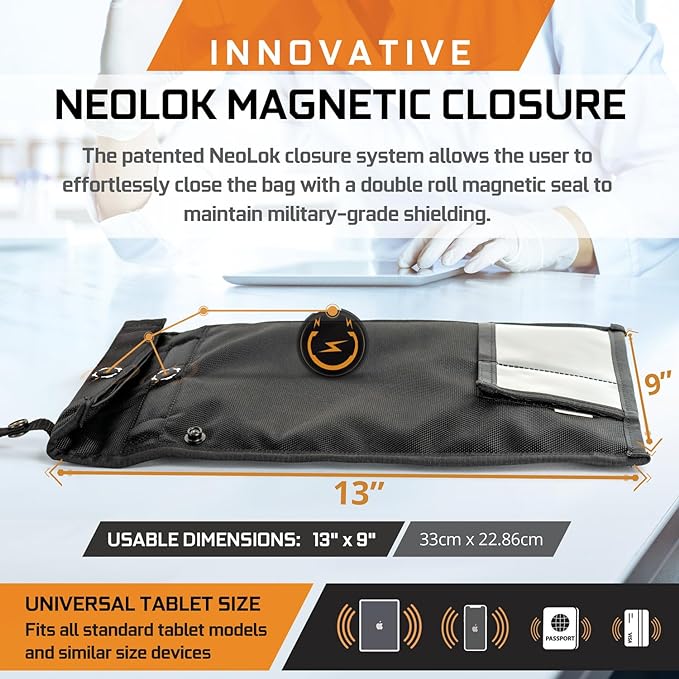 Mission Darkness NeoLok Non-Window Faraday Bag for Tablets (+ Secure Magnetic Closure) // Device Shielding for Law Enforcement & Military, Data Security, Anti-Hacking & Anti-Tracking Assurance