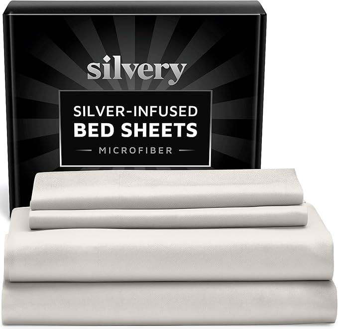 Silvery Silver Infused Bed Sheets Set - Ultra-Soft Temperature-Regulating Fabric with Self-Cleaning Technology™ That Stays Fresh 3X Longer for Hygienic Sleep