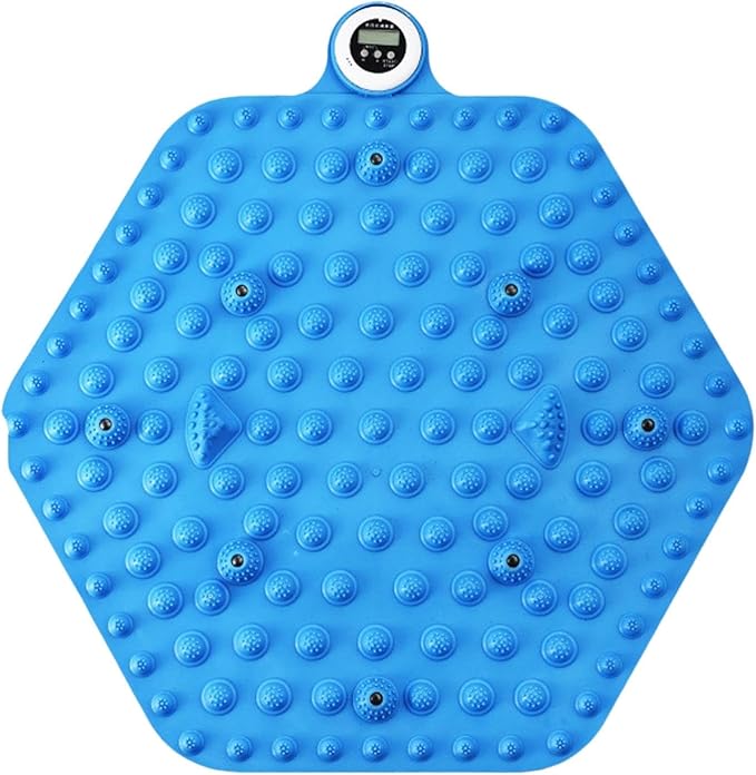 Acupressure Mat for Foot Massage, Foldable Yoga Mat for Living Room and Gym, Hexagon Blue Timer