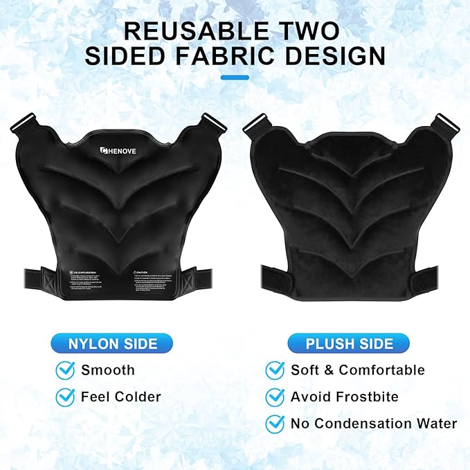 Chenove Ice Pack for Shoulders Upper Back with Strap, Neck and Shoulder Ice Pack Wrap Rotator Cuff Gel Reusable with Cold Compression Therapy, Soreness (Black)