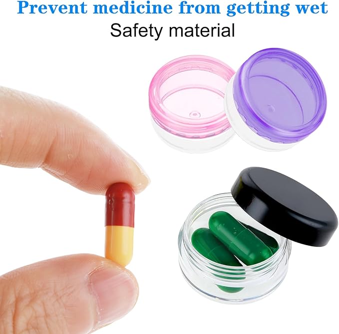 Small Pill Organizer Box, 5 Pcs Travel Pill Cases Holder Portable Daily Pill Container No BPA Mini Medicines Storage Container for Purse Pocket Briefcase (Purple/Rose Red/White/Black/Clear)