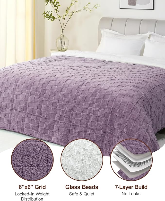 Kivik Dual Sided Weighted Blankets for Adults, Buttery Soft Stylish Checkered Heavy Blanket for Couch Sofa Bed, Ultra-Fluffy Fabric, Machine Washable (60"x80", Purple, 20 Pounds)