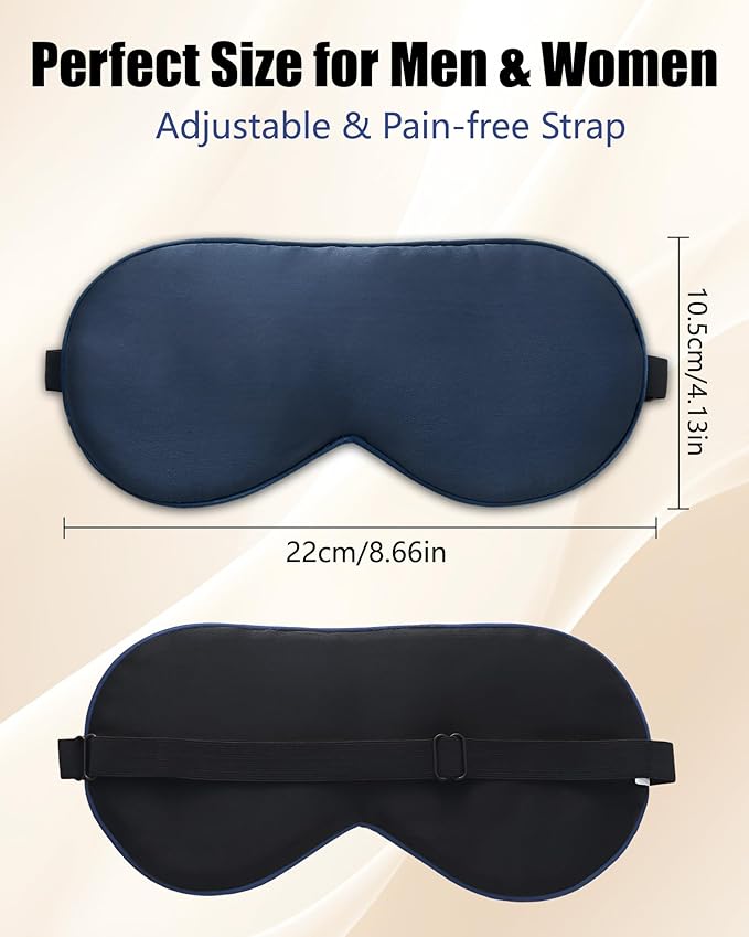 100% Mulberry Silk Sleep Mask with Adjustable Strap, 16-Momme Light-Blocking Eye Mask for Sleeping, Hypoallergenic Silk Eye Masks for Women and Men, Perfect Travel & Gift Choice（Navy Blue）
