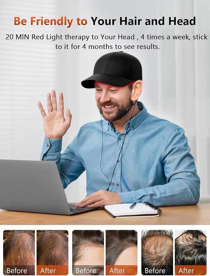 Red Light Therapy Cap for Hair Growth, Infrared Red Light Therapy Hat for Men & Women Thinning Hair Regrowth with 660nm 850nm 940nm Wavelengths, Includes Timer & Controller
