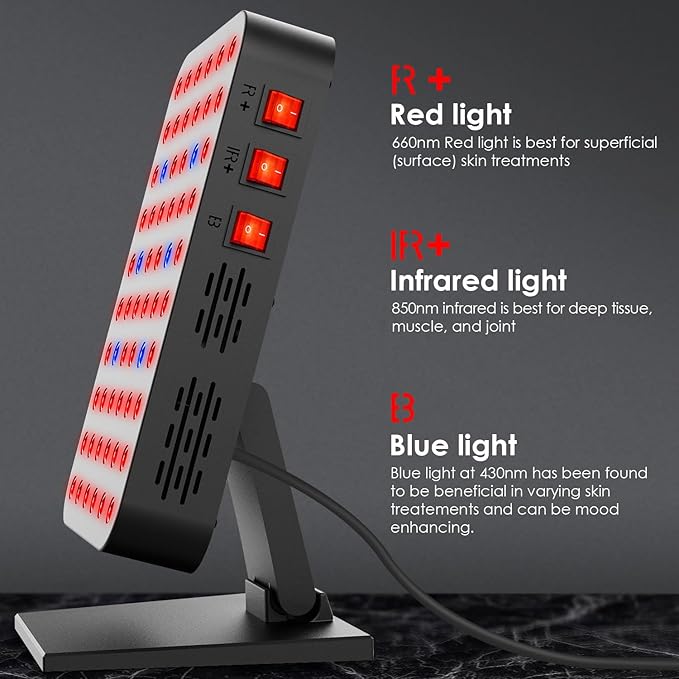 Red Blue Light Therapy for Body, Red Near Infrared Panels 300W 60 Dual Chip Flicker Free LEDs, Ideal for Body, Face,Maintain, Energy,Muscle Pain, Skin Rejuvenation, Recovery, Sleep