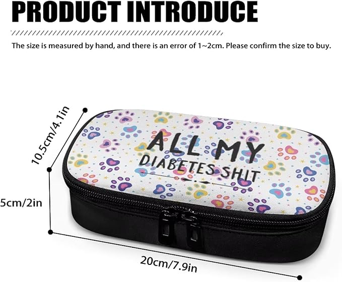 Rnyleeg All My Diabetes Shit Insulin Cooler Travel Case Dog Paw Prints Insulin Bag for Women Men Boys Girls Diabetic Supplies Travel Case Organizer