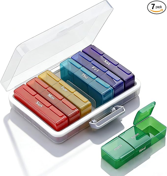 Weekly Pill Organizer 3 Times a Day, 7 Day Pill Organizer with 3 Compartments AM/PM/Night, Colorful Detachable Daily Pill Case 3X a Day, Morning Noon Night Medicine Organizer Box, BPA Free