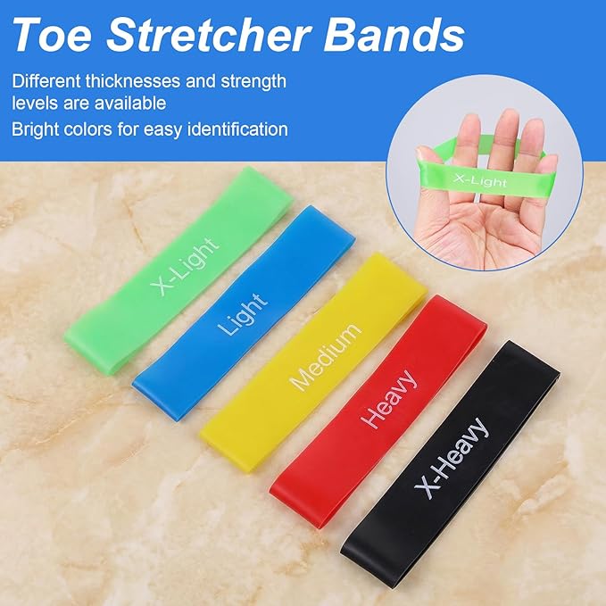 Sibba 5Pcs Toe Resistance Bands Toe Stretcher Bands for Bunion Correction Bunion Relief Toes Strength Foot Exercise Band for Hallux Valgus Yoga Daily Toes Training
