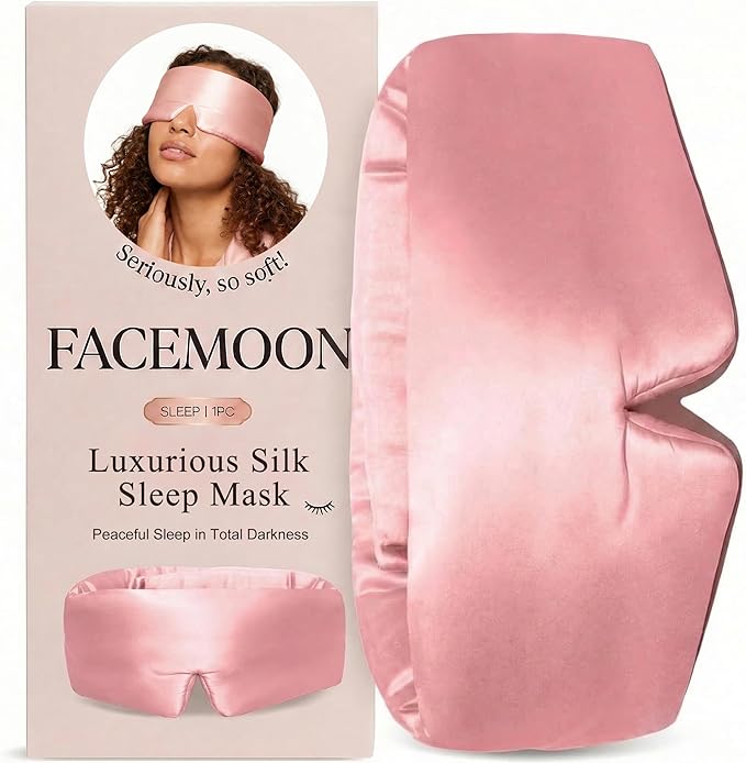 Silk Sleep Mask for Side Sleepers, Eye Mask for Sleeping Women Men, Face-Hugging Padded Eye Cover, 100% 22 Momme Pure Mulberry Silk, Soft Light Blocking Mask for Travel, Naps & Shift Workers (Pink)
