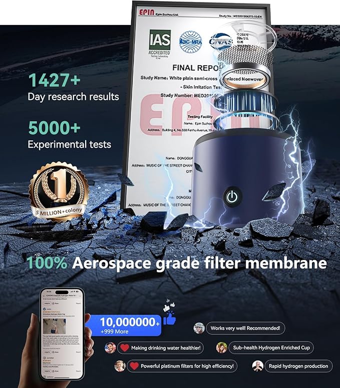 5.0 Upgrade 4000PPB High Concentration Hydrogen Water Bottle Generator【NO.1-24-Hour Hydrogen Lock】 SPE PEM Technology, Double Hydrogen Content for Post-Workout Recovery