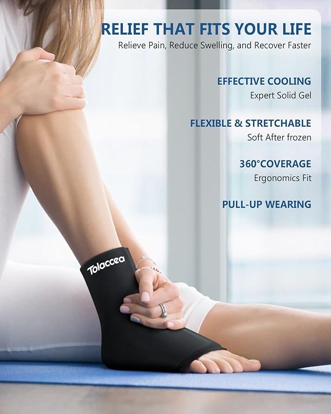 Ankle Foot Ice Pack Wrap for Injuries, Reusable Gel Ice Pack for Hot and Cold Therapies, Flexible Cold Pack for Achilles Tendonitis,Plantar Fasciitis,Swelling,Sprained,Post-Surgery Recovery Black