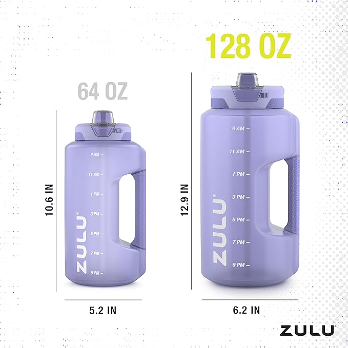 ZULU Goals 128oz Half Gallon Plastic Water Bottle with Straw and Time Marker | Large Reusable Jug with Handle and Leak Proof Lid for All Day Hydration, Gym and Outdoors, Gift Ready, Violet