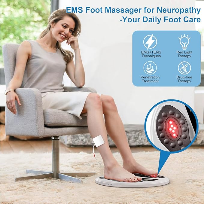 FSA EMS Foot Massager Pro for Neuropathy & Pain Relief with Upgraded Infrared Therapy, Rechargeable TENS Electric Muscle & Nerve Stimulator for Plantar Fasciitis Relief, Blood Circulation Booster