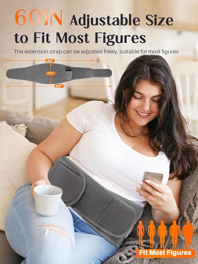 Heating Pad for Back Pain Relief,60” Large Cordless Heating Pad for Cramps with 3 Heat 3 Vibration, 8000mAh Portable Lower Back Massager Supply Extension Belt, Gifts for Women Men Seniors Mom Dad