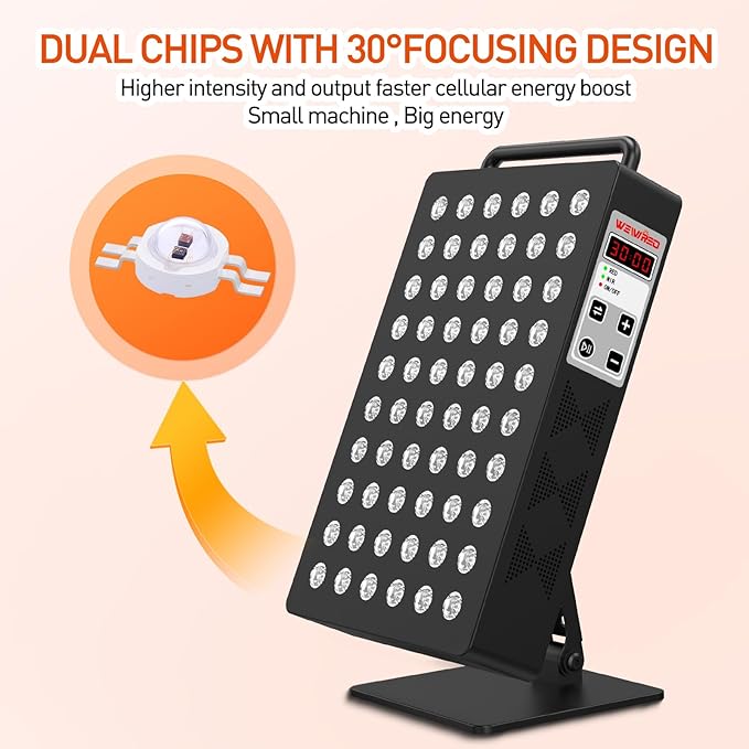 Red Light Therapy Panel 5 Wavement 60 Dual Chip LEDs 630+660+810+830+850nm Red and Near Infrared Lamp Therapy Device 100W with Timer & Stand for Body Pain Relief Face Skin Health Sleep Black