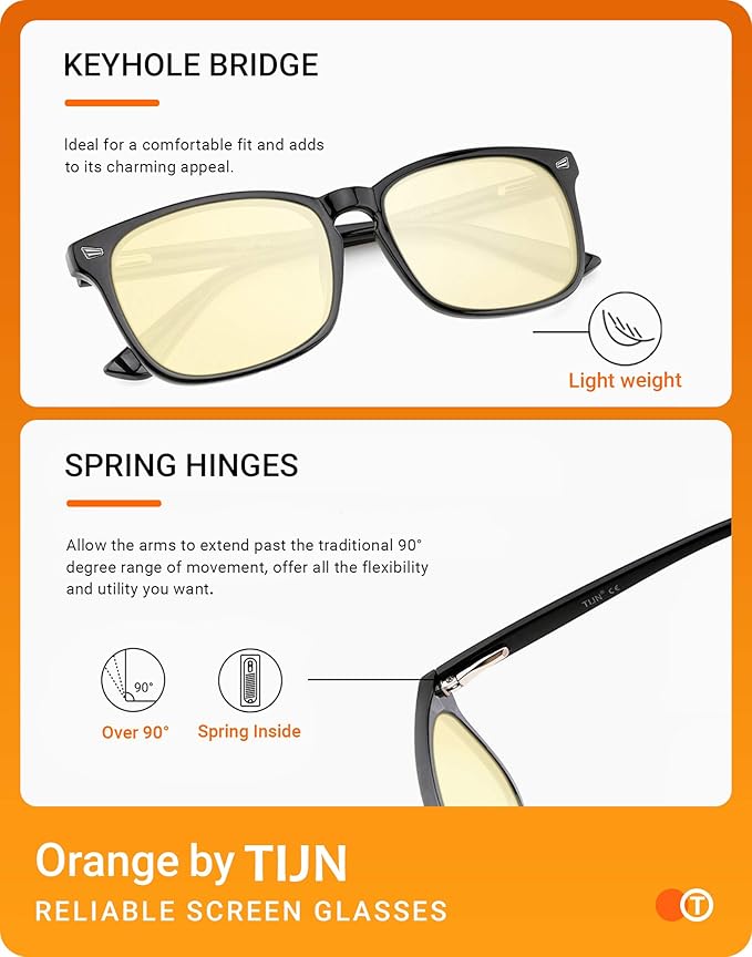 TIJN Blue Light Blocking Glasses for Women Men Clear Frame Square Nerd Eyeglasses Anti Blue Ray Computer Screen Glasses