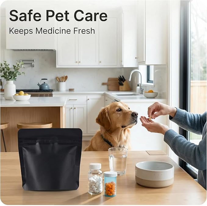 Reusable Pet Pill Pouches for Light Medicine,- 200pcs Capacitywith Zippered Seal, Zippered Medicine Bags with Fun Labels,Waterproof for Medications, Vitamins, Treats (White Dog)