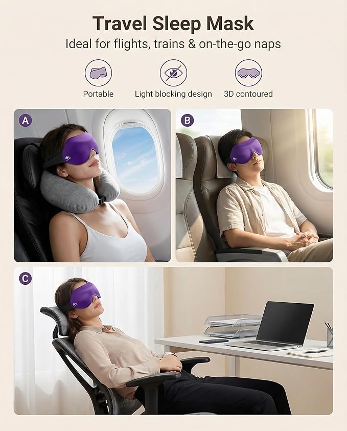 Sleep Mask for Side Sleepers: Lash Extensions 3D Contoured Eye Mask – Airplane Travel Essential, Zero-Pressure Light Blackout Eye Mask for Women – Soft Night Blindfold for Long Flights (Purple)