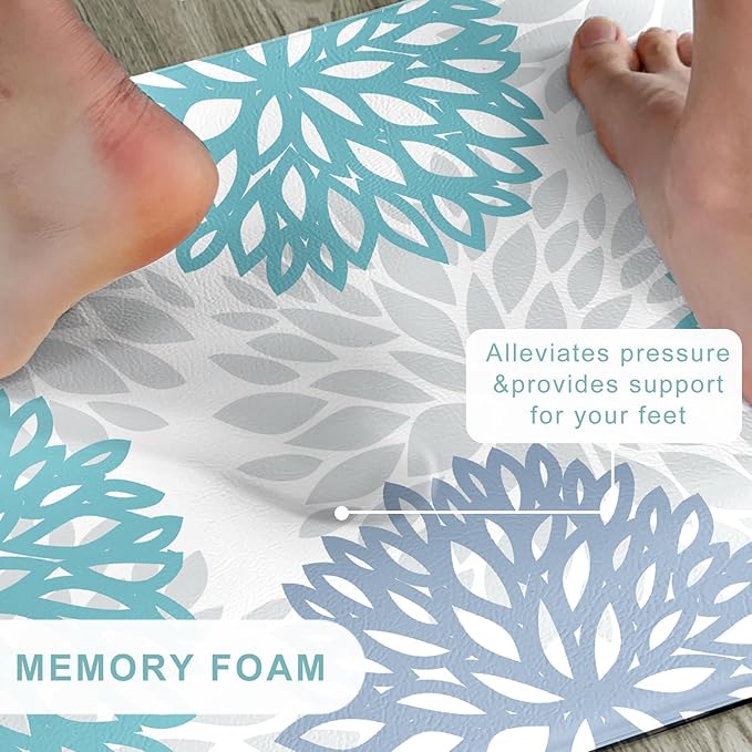 Anti Fatigue Kitchen Mat for Floor, Cushioned Anti Fatigue Kitchen Rugs Non Slip Waterproof, Comfort Floral Standing Desk Mat for Sink, Office, Laundry Room, 17.3"x28"