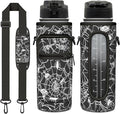 Halloween Half Gallon Water Bottle with Sleeve - Flip Top Bpa Free 32 OZ - Motivational Time Marker Leakproof Water Jug - Gothic Witchy Gifts for Women - Spider Web Snake for Gifts