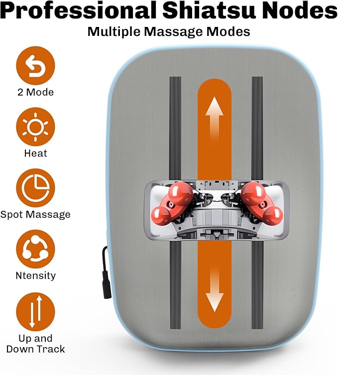Solucky Back Massager for Pain Relief Deep Tissue, Back Massager with Heat, Deep Kneading Massage for Back, Adjustable Intensity & Dual Modes, Red Light Heating Therapy, 12V Corded for Home & Office