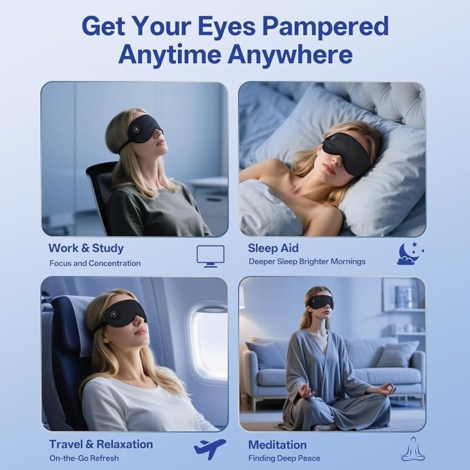 Cordless Heated Eye Mask for Dry Eyes, Electric Warm Compress for Fast Eye Relief, Rechargeable USB Heat Relax Mask for Sleep, Blepharitis & Stye Relief