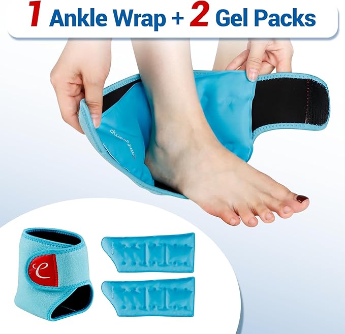 Comfytemp Ankle Ice Pack Wrap Brace for Swelling, Foot Pain Relief, 2 Gel Packs for Injuries Reusable, Hot Cold Compress Therapy for Plantar Fasciitis, Heel Spur, Achilles Tendonitis