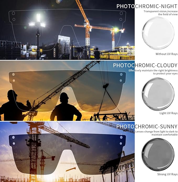 Photochromic Anti Bluelight UV400 Auto-Darkening Clear to Smoke Lens Transitional ANSI Z87.1 Safety SunglassesGlasses