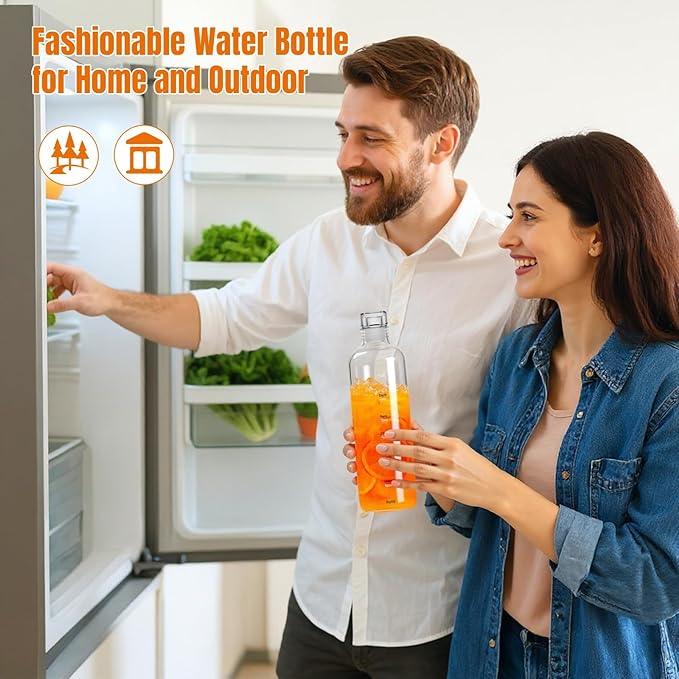 Water Bottles with Lids and Time Marker,Simple Modern Transparent Glass Water Bottles, 17oz Glass Cups,for Juicing for Office, Gyms, Cafés, Gym Essentials Women