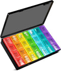 Large Weekly Pill Organizer, 4 Times a Day, 7-Day Moisture-Proof Pill Box with 28 compartments, Capable of Accommodating Large Amounts of Vitamins, Supplements, Fish Oil, and Medicine (Gray Rainbow)