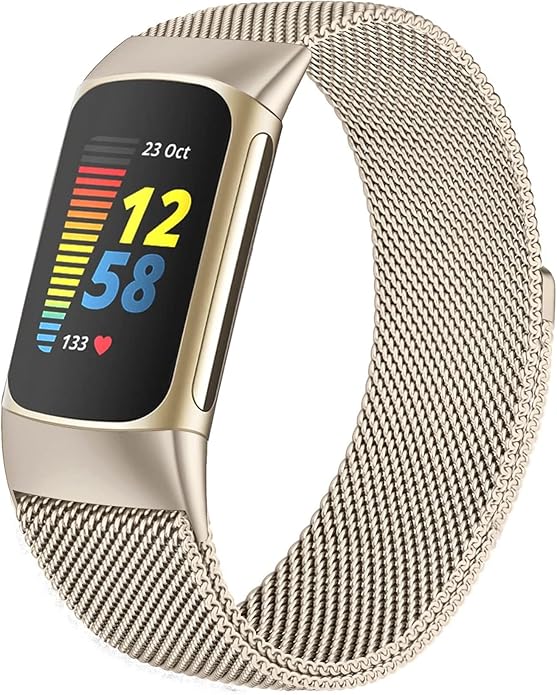 surundo Compatible with Fitbit Charge 6/Charge 5 Bands for Wmen Men, Metal Mesh Milanese Loop Adjustable Strap Replacement for Fitbit Charge 6/Charge 5 Advanced Fitness & Health Trackers