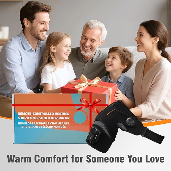 Cordless Shoulder Heating Pad with Detachable Remote, 5 Heat and 5 Vibration Heated Shoulder Wrap, Shoulder Brace Massager for Pain Relief, Warm Gifts for Women Men